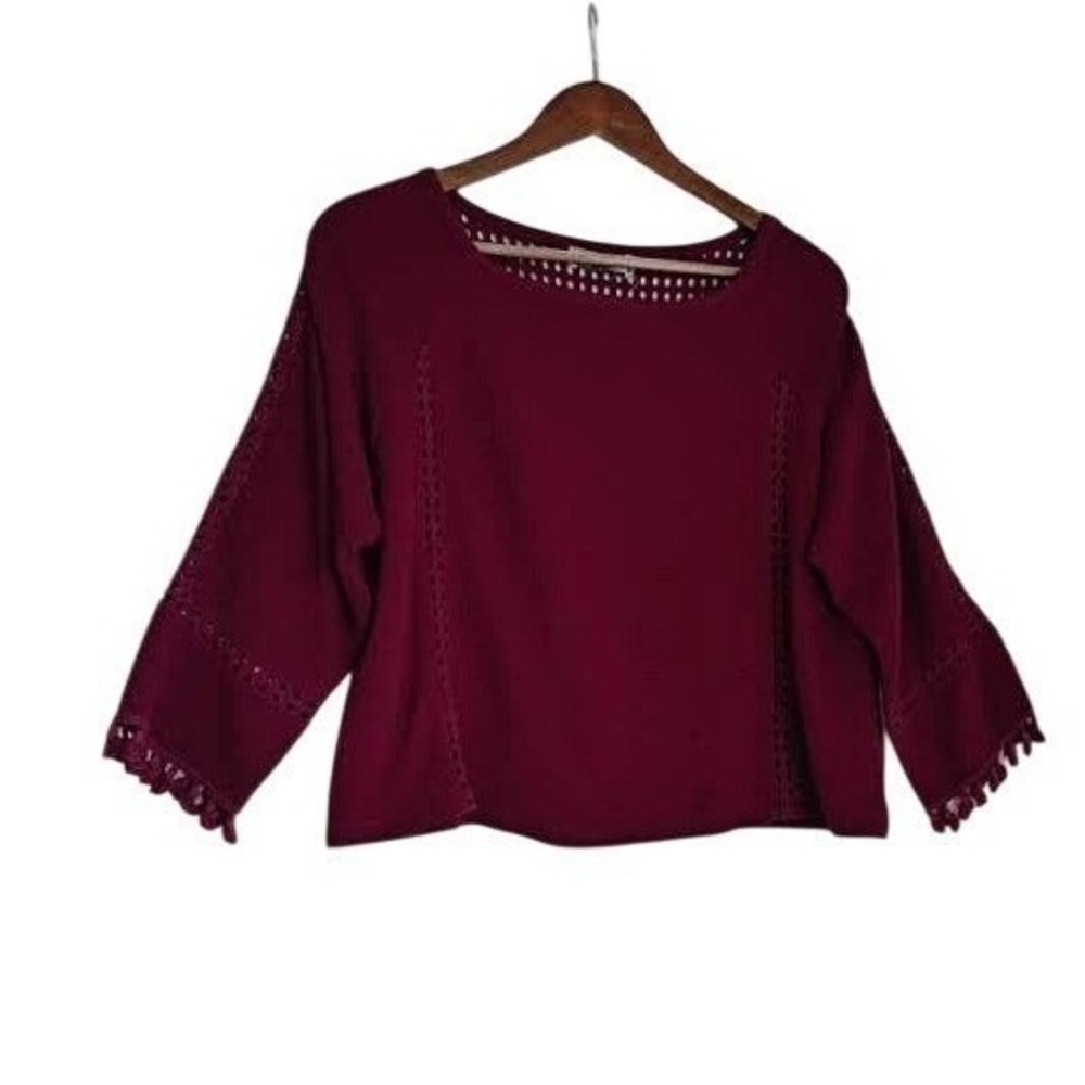 Anthropologie Saturday Sunday Magenta 100% Cotton Crochet Tassel Boho Blouse S - Picture 3 of 11